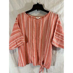 Time & Tru Women’s Large (12-14) Coral Zest Striped Blouse